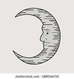 Smiling moon image design, coloring book image, 2D design