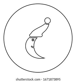 Smiling moon with nightcap icon in circle round outline black color vector illustration flat style image