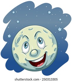 A smiling moon on a white background