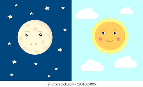 Day Night Illustrations Funny Smiling Cartoon Stock Vector (Royalty ...