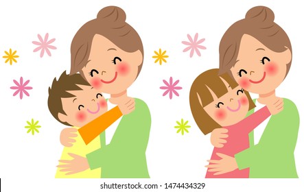 Smiling Mother Embracing And Praising Child