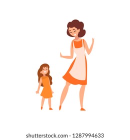 Smiling mother and her little daughter, mother having a good time with her kid, happy family, parenting concept vector Illustration