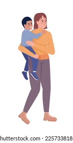 Madre sonriente sosteniendo a un niño en brazos con personajes vectores de color semiplano. Cifras editables. Gente de cuerpo entero en blanco. Ilustración simple de estilo de dibujos animados para diseño gráfico web y animación