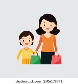 A smiling mother shopping with her child at Black Friday vector artwork