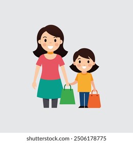 A smiling mother shopping with her child at Black Friday vector artwork