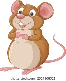 Smiling mouse with pink ears and tail