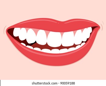 Smiling Mouth Healthy Teeth, Illustration Of Woman Mouth With White Healthy Dentition
