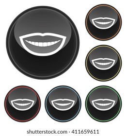Smiling Mouth Icon Glossy Button Icon Set in With Various Color Highlights