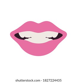 Smiling mouth illustration, pink lips isolated on white background