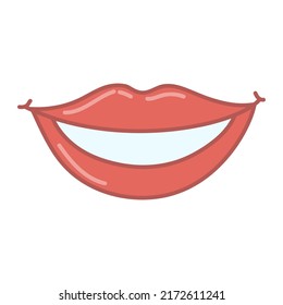 Smiling mouth. Red lips. Cartoon style. Vector isolated on white background.
