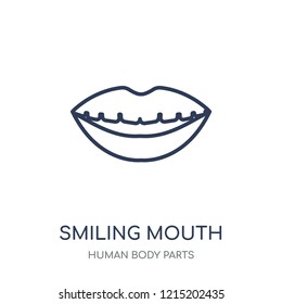 Smiling mouth showing teeth icon. Smiling mouth showing teeth linear symbol design from Human Body Parts collection.