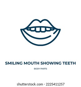 Smiling mouth showing teeth icon. Linear vector illustration from body parts collection. Outline smiling mouth showing teeth icon vector. Thin line symbol for use on web and mobile apps, logo, print 