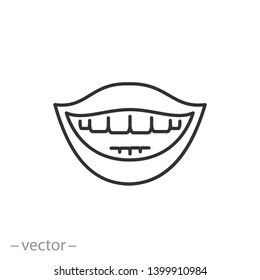 Smiling Mouth With Teeth  Icon, Smile, Teeth, Line Sign On White Background - Editable Stroke Vector Illustration Eps10