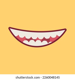 Smiling mouth with teeth on yellow background