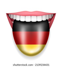 Smiling mouth with tongue hanging out in the colors of the German flag
