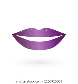 Smiling mouth with universe texture. Vector illustration