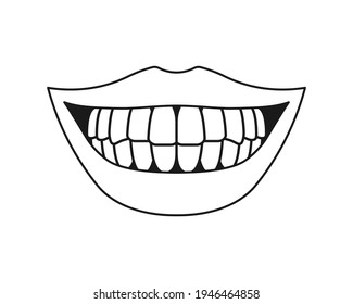 Smiling mouth vector illustration. Facial expression sketch. Smile or joke logo. Laugh symbol. dental sign. Lips and teeth label.