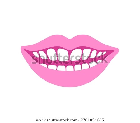 Smiling mouth with white teeth. Beaming smile of perfect dental health. Vector isolated illustration.