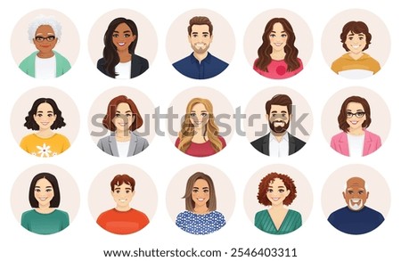 Smiling multiethnic diversity people avatar set. Different men and women characters collection. Isolated vector illustration.