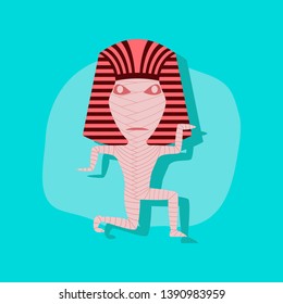 Smiling mummy character walking. Vector flat cartoon illustration