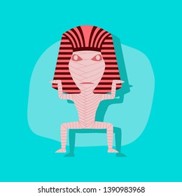 Smiling mummy character walking. Vector flat cartoon illustration