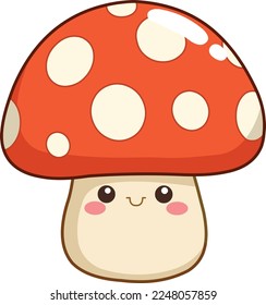 Smiling mushroom character in kawaii style