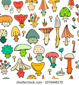 Smiling mushrooms, seamless pattern for your design