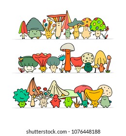Smiling mushrooms, sketch for your design
