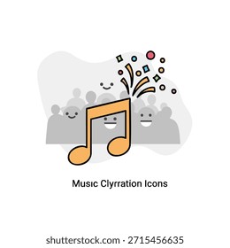 Un icono de nota musical sonriente rodeado de caras emotivas