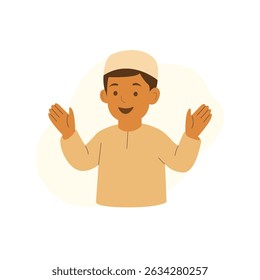 Smiling Muslim Boy in Traditional Clothes – Flat Design Illustration