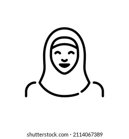 A smiling Muslim woman wearing a hijab. A person of Arab ethnical group. Pixel perfect, editable stroke avatar icon