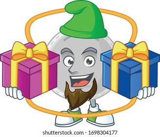 A smiling N95 mask cartoon design having Christmas gifts