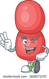 smiling neisseria gonorrhoeae cartoon mascot style with two fingers. Vector illustration
