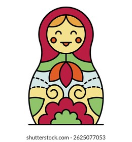 Ícone de boneca de aninhamento sorridente. Contorno de aninhamento boneca ícone vetor cor plana isolado