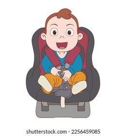 smiling newborn baby sitting in safety chair - vector illustration design