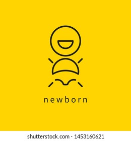 Smiling newborn line modern flat icon isolated, funny laughing newborn vector illustration