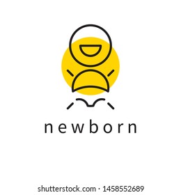 Smiling newborn line modern flat icon isolated, funny laughing newborn vector illustration