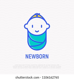 Smiling newborn thin line icon. Modern vector illustration.