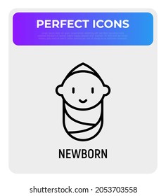 Smiling newborn thin line icon. Modern vector illustration.