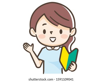 Smiling nurse and beginner mark