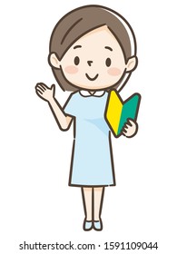 Smiling nurse and beginner mark