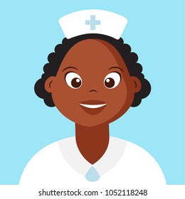 Smiling Nurse Cartoon character,Dark Skinned People,vector,illustration.
