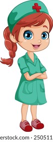 Smiling nurse in green uniform and cap