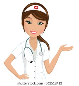 Smiling Nurse Presenting Pose Isolated Stock Vector (Royalty Free ...