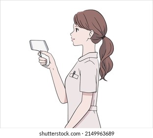 A smiling nurse with a thermometer