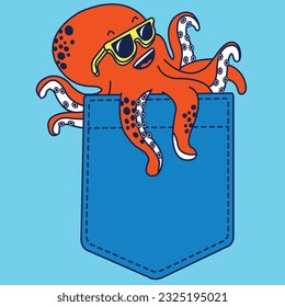 SMILING OCTOPUS WITH GLASSES COMING OUT OF POCKET