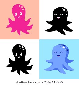 Smiling Octopus Logo Mascots Set