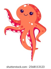 Smiling Octopus Mascot isolated on white background. Kawaii anime illustration 