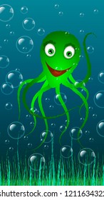 smiling octopus under the water