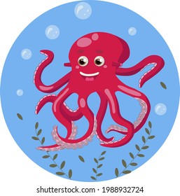 Smiling octopus vector illustration of cute octopus great for stickers, wallpapers, mascot shops, clothing designs, 